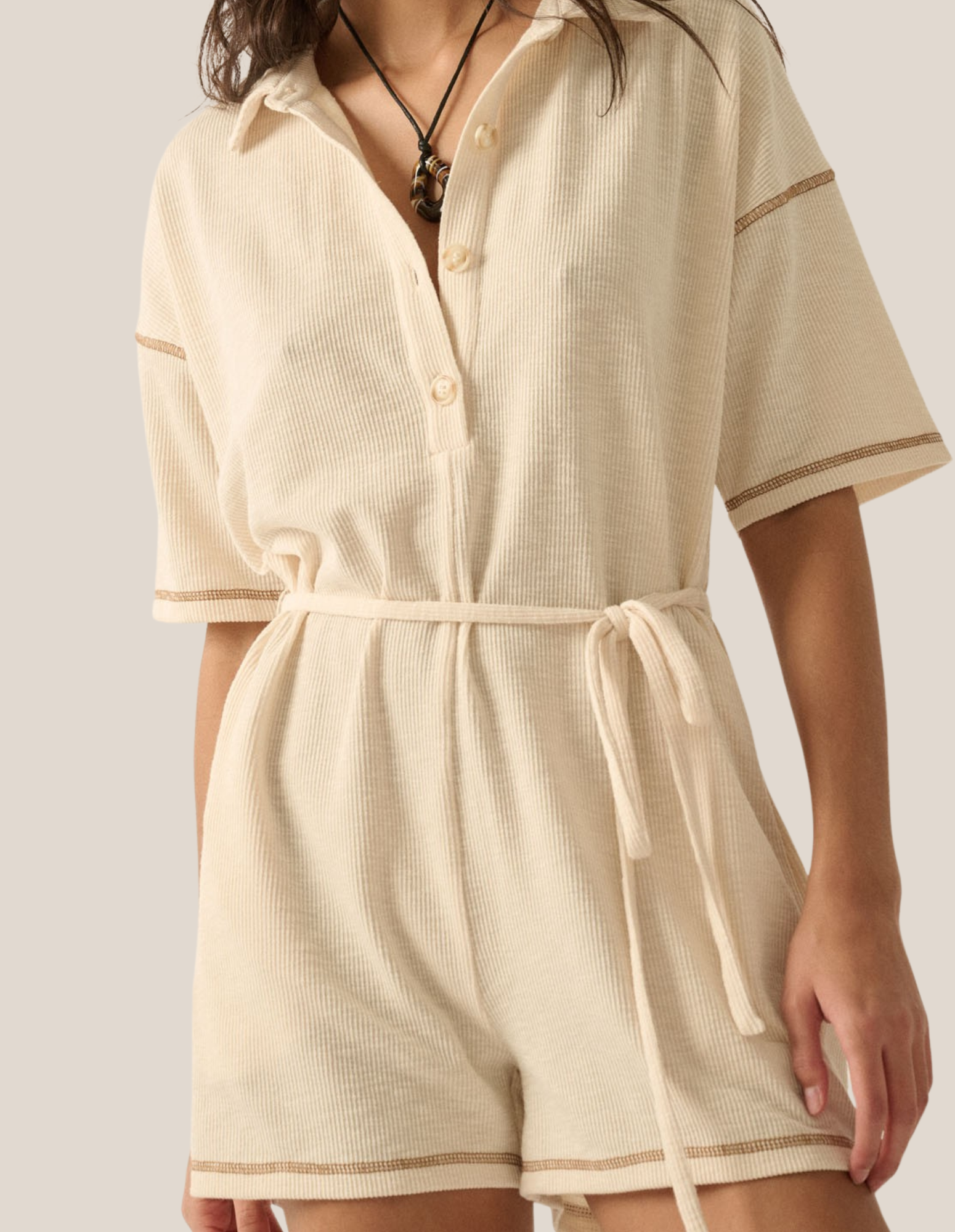 Ivory Ribbed Romper