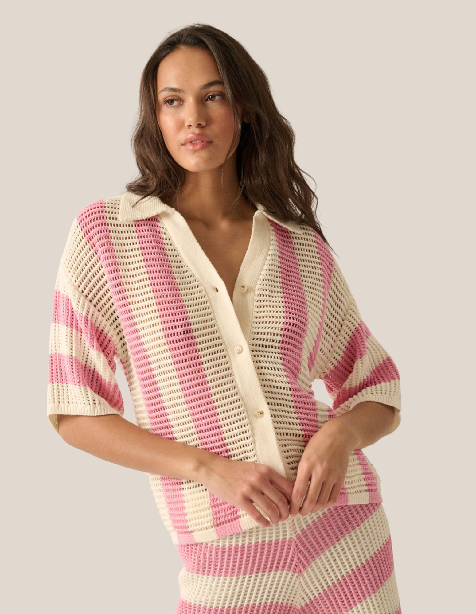 Pink Striped Crochet Set