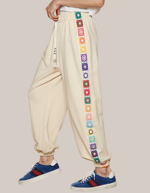 Rainbow Cream Crochet Jogger Pant