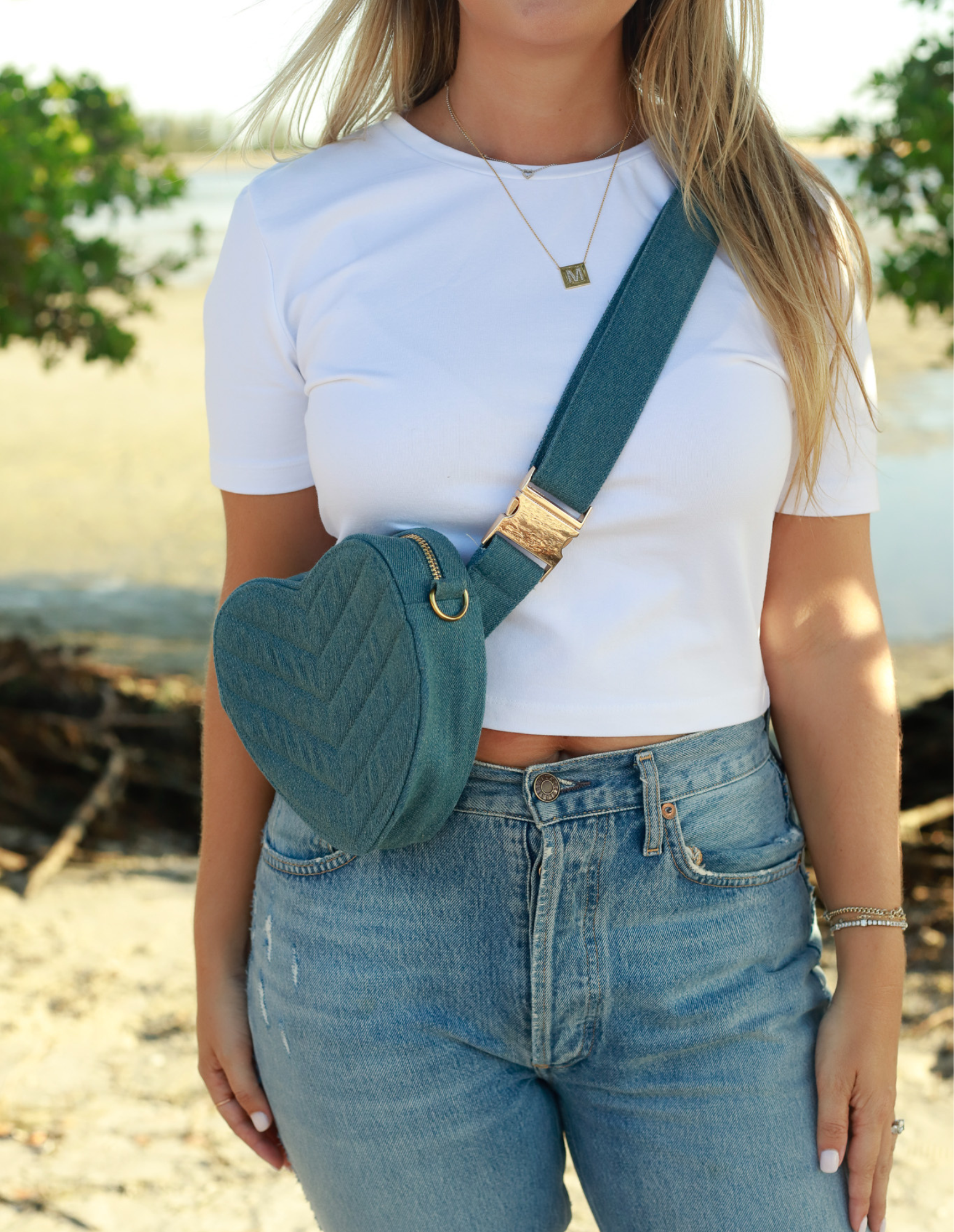 Denim Heart Shaped Crossbody Bag