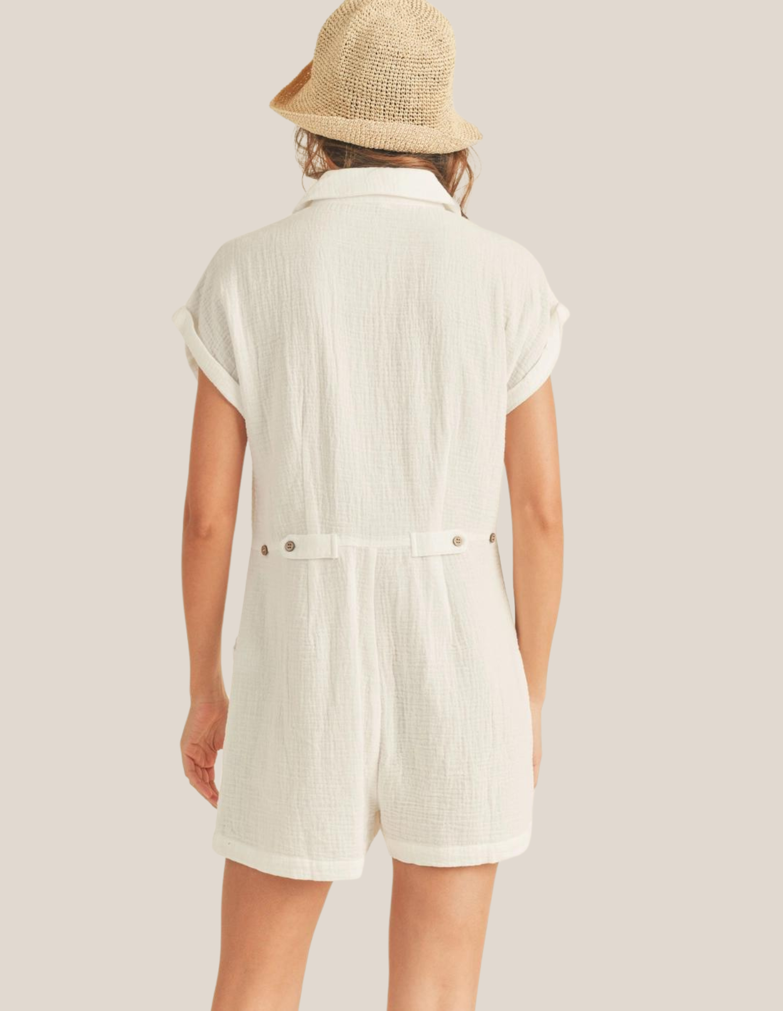 White Gauze Safari Romper